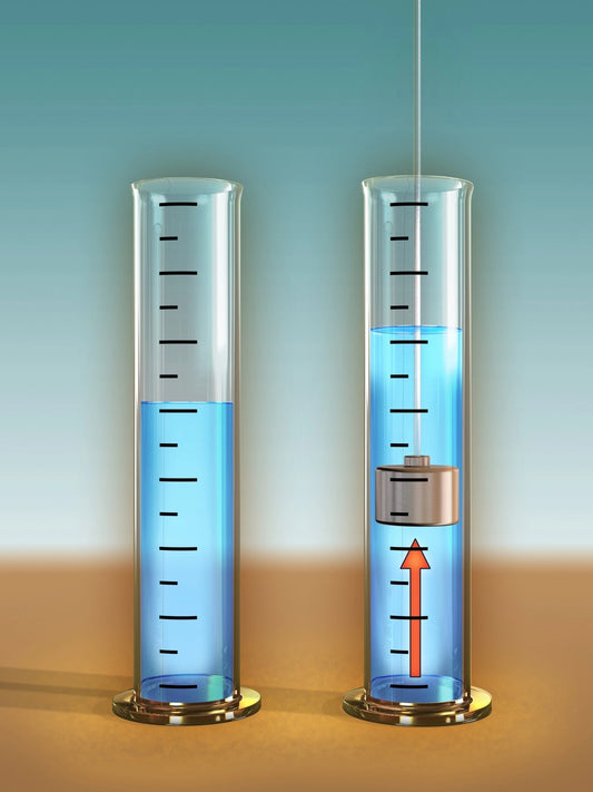 Two measurement vials of water show different density measurements