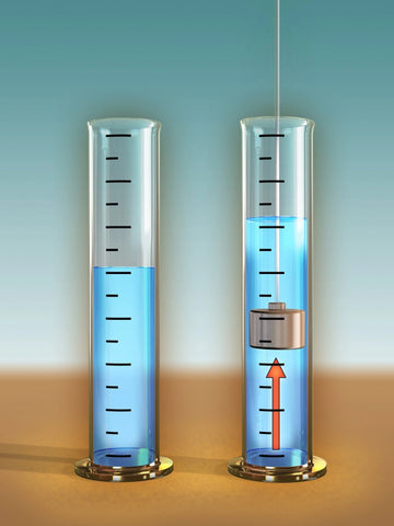 Two measurement vials of water show different density measurements