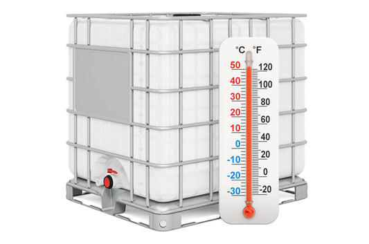 White IBC tote with temperature gauge side by side